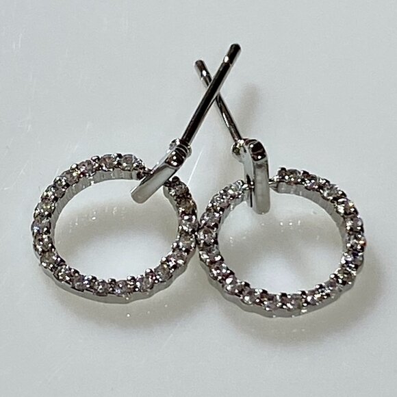Sterling Silver Cubic Zirconia Circle Stud Earrings - Picture 2 of 10